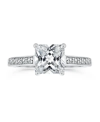 Bling Jewelry Classic 2.5CT Cz Square Princess Cut Solitaire Promise Ring Sterling Silver Cubic Zirconia Pave Band