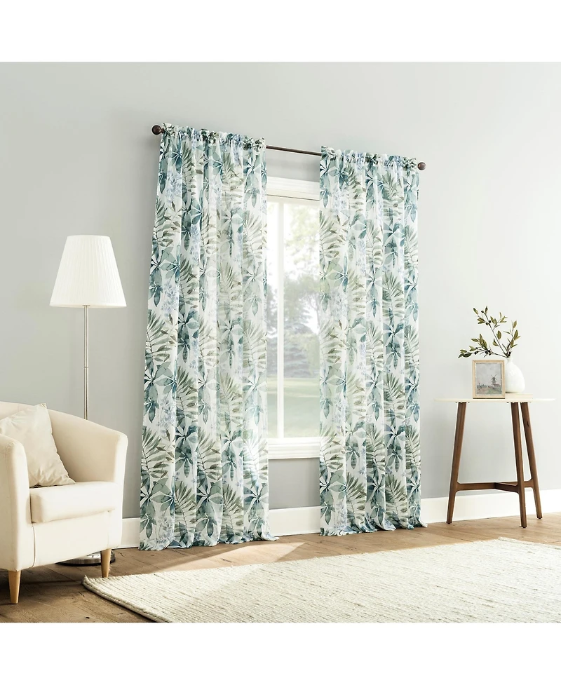 No. 918 Fauna Foliage Print Crushed Voile Sheer Rod Pocket Curtain Panel
