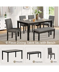 Casainc 6 Piece Dining Table Set with Rectangular Table, Chairs and Bench for Dining Room