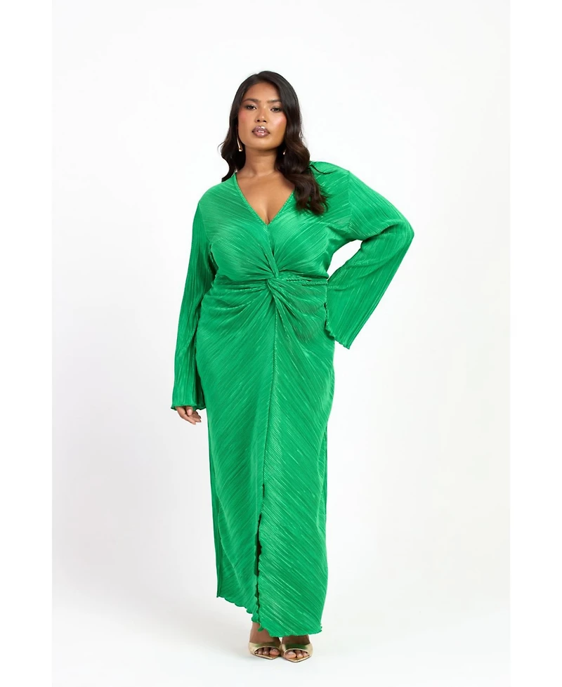 Fashion-szn Curve Women's Plisse Flare Sleeve Midaxi Dress