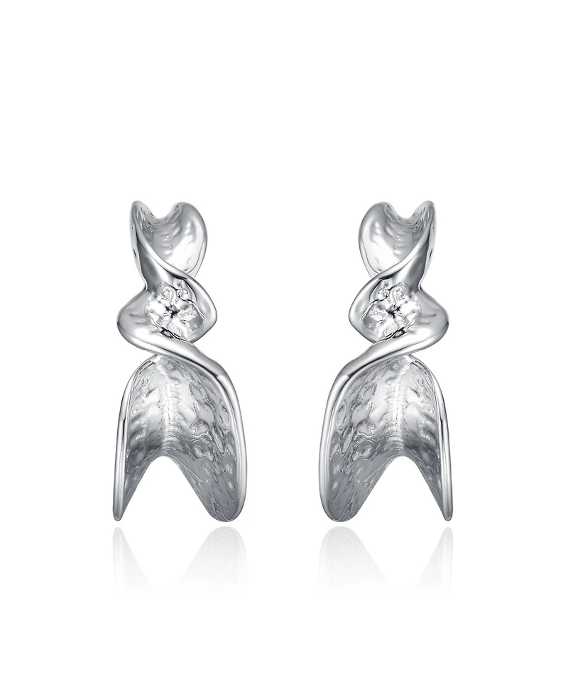 Rachel Glauber White Gold Plated Cubic Zirconia Twisted C-Hoop Earrings