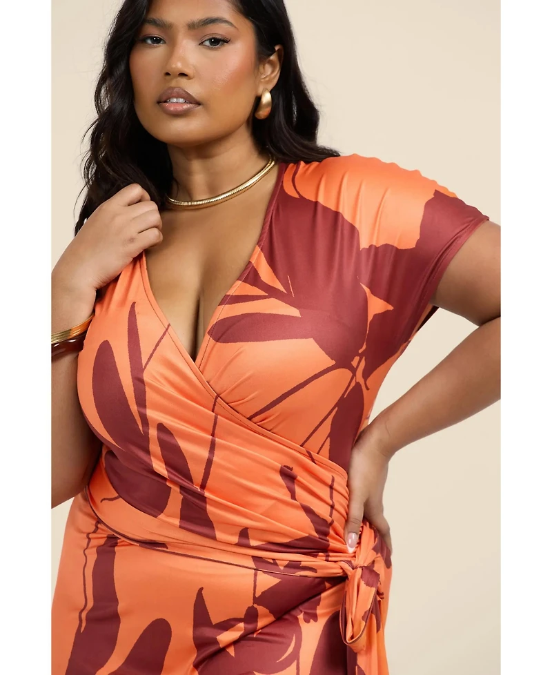 Fashion-szn Curve Plus Floral Wrap Jersey Midi Dress