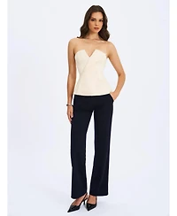 Miss Circle Women Yani Ivory Asymmetrical Lapel Sleeveless Peplum Top