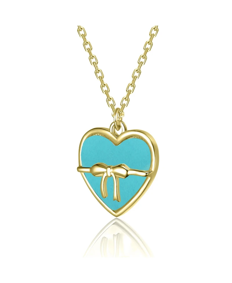 GiGiGirl 14K Gold Plated with White Mother Of Pearl Heart or Blue Enamel Bow Pendant Neckalce For Kids