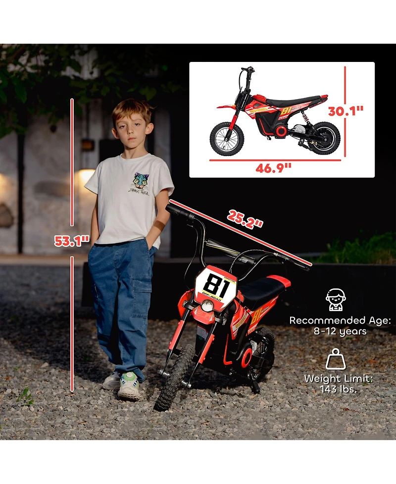 Qaba 24V Kids Motorcycle, Electric Dirt Bike with Rear Suspension,