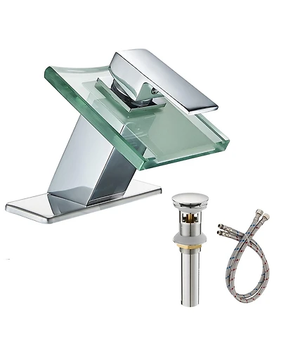 Greenspring Glass Spout Waterfall Single Hole Single Handle Bathroom Sink Faucet With Pop Up Drain With Overflow