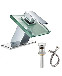 Greenspring Glass Spout Waterfall Single Hole Single Handle Bathroom Sink Faucet With Pop Up Drain With Overflow