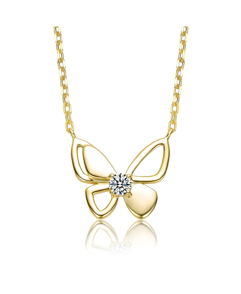 Rachel Glauber 14K Gold Plated with Clear Cubic Zirconia Butterfly Design Necklace