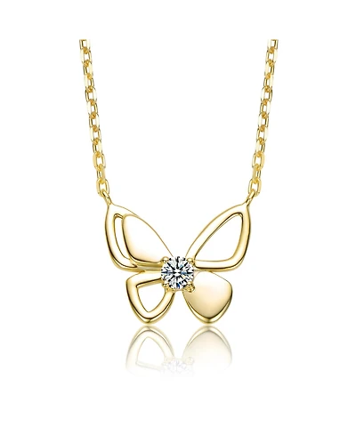 Rachel Glauber 14K Gold Plated with Clear Cubic Zirconia Butterfly Design Necklace
