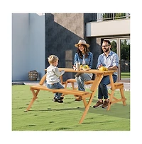 Slickblue 2-in-1 Transforming Wooden Picnic Table and Bench Set for Outdoor Use