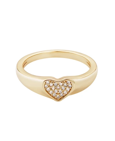 Adornia Gold Cubic Zirconia Pave Heart Signet Pinky Ring