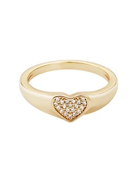 Adornia Gold Cubic Zirconia Pave Heart Signet Pinky Ring