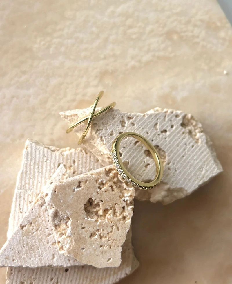 Adornia Gold Cubic Zirconia X and Eternity Ring Set