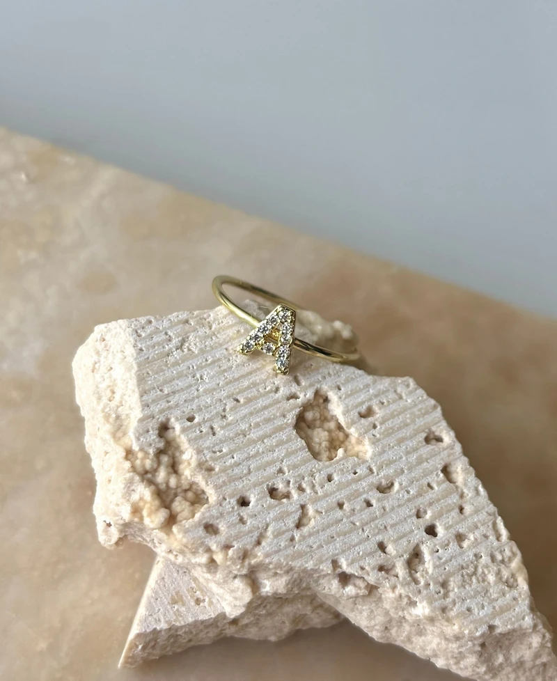 Adornia Gold Cubic Zirconia Pave Initial Ring A sz 6