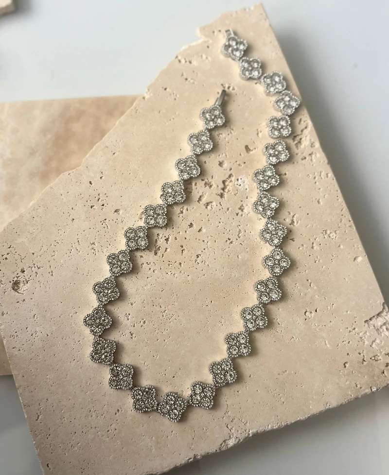 Adornia Silver Crystal Clover Link Chain Necklace