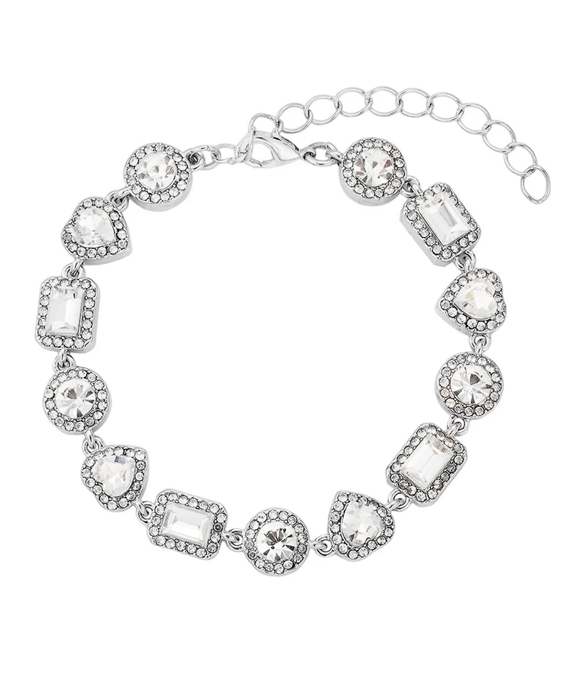 Adornia Silver Crystal Halo Heart Chain Bracelet