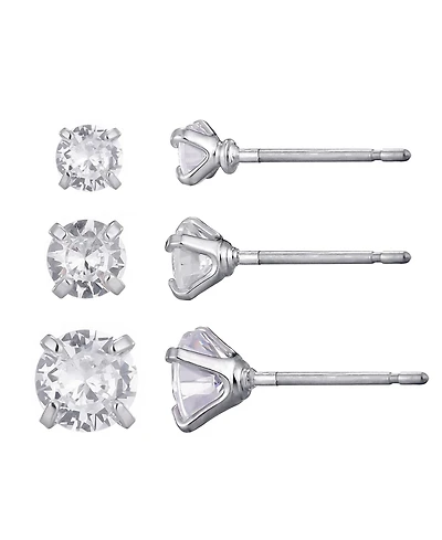 Adornia Silver Cubic Zirconia Three-Solitaire Stud Earring Set