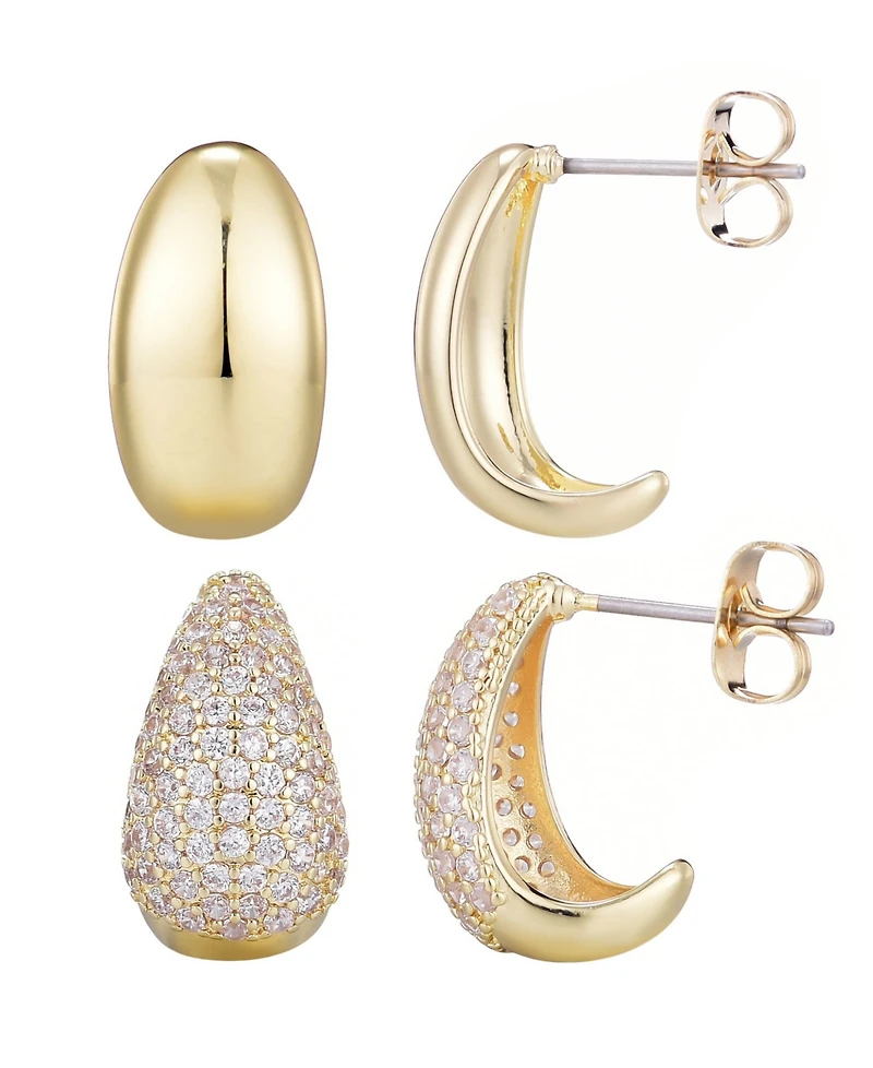 Adornia Gold Crystal and Plain Chunky Hoop Set
