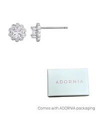 Adornia Silver Cubic Zirconia Floral Halo Stud Earrings