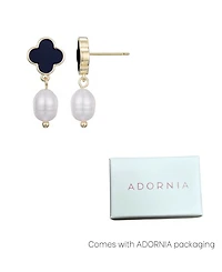 Adornia Gold Freshwater Pearl Black Clover Drop Earrings