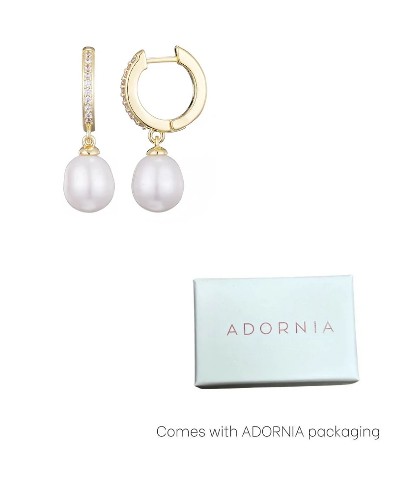 Adornia Gold Freshwater Pearl Cubic Zirconia Huggie Hoop Earrings
