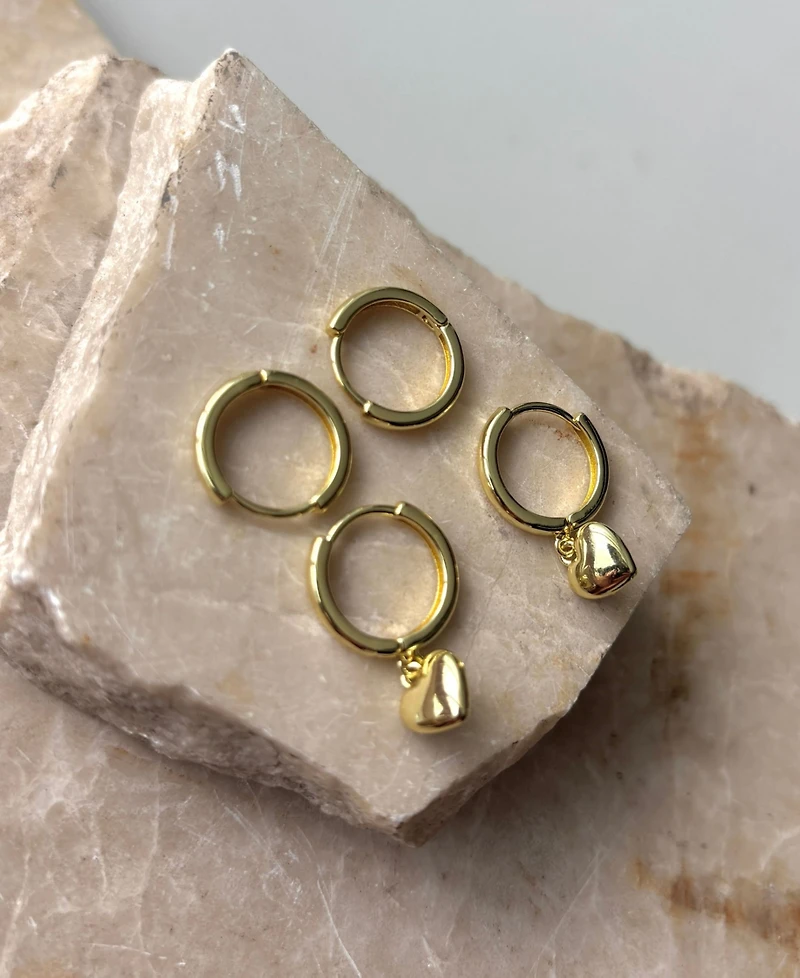 Adornia Gold Heart Huggie Earring Set
