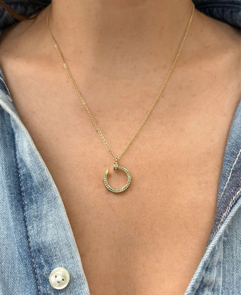 Adornia Gold Cubic Zirconia Curved Nail Ring Necklace