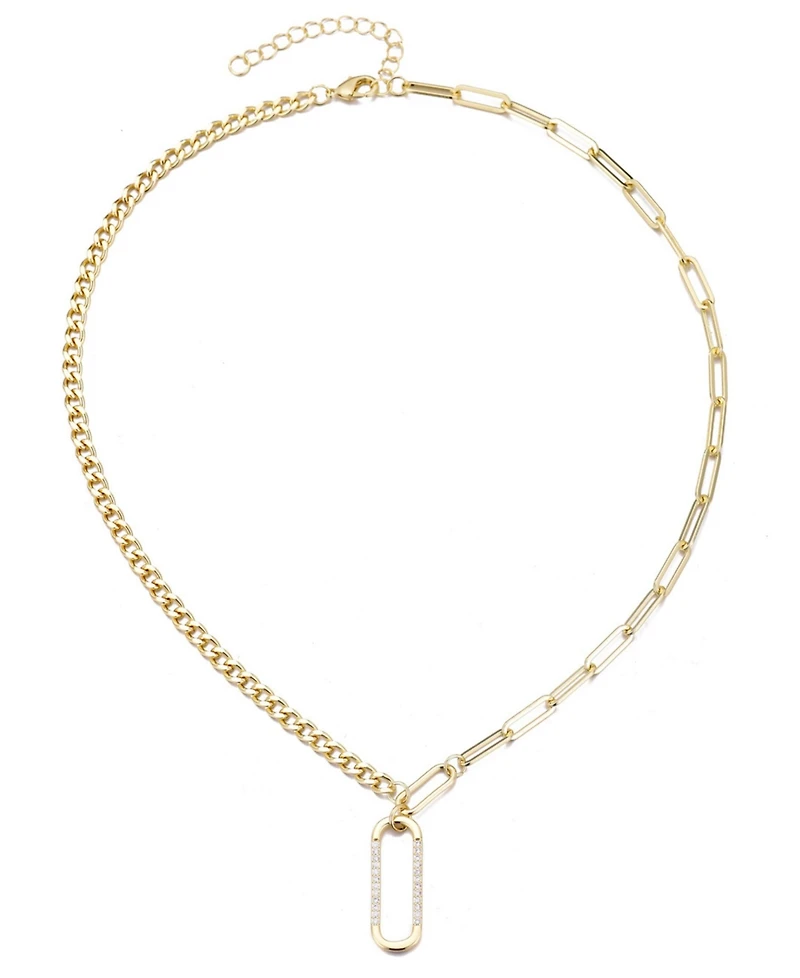Adornia Gold Cubic Zirconia Mixed Chain Oval Pendant Necklace