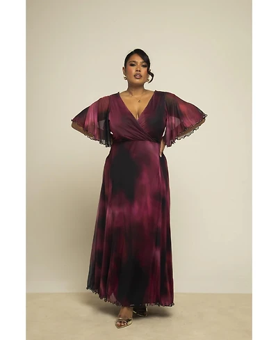 Fashion-szn Curve Women's Abstract Print Mesh Maxi Dress