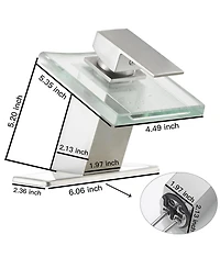 Greenspring Glass Spout Waterfall Single Hole Handle Bathroom Sink Faucet With Pop Up Drain Overflow