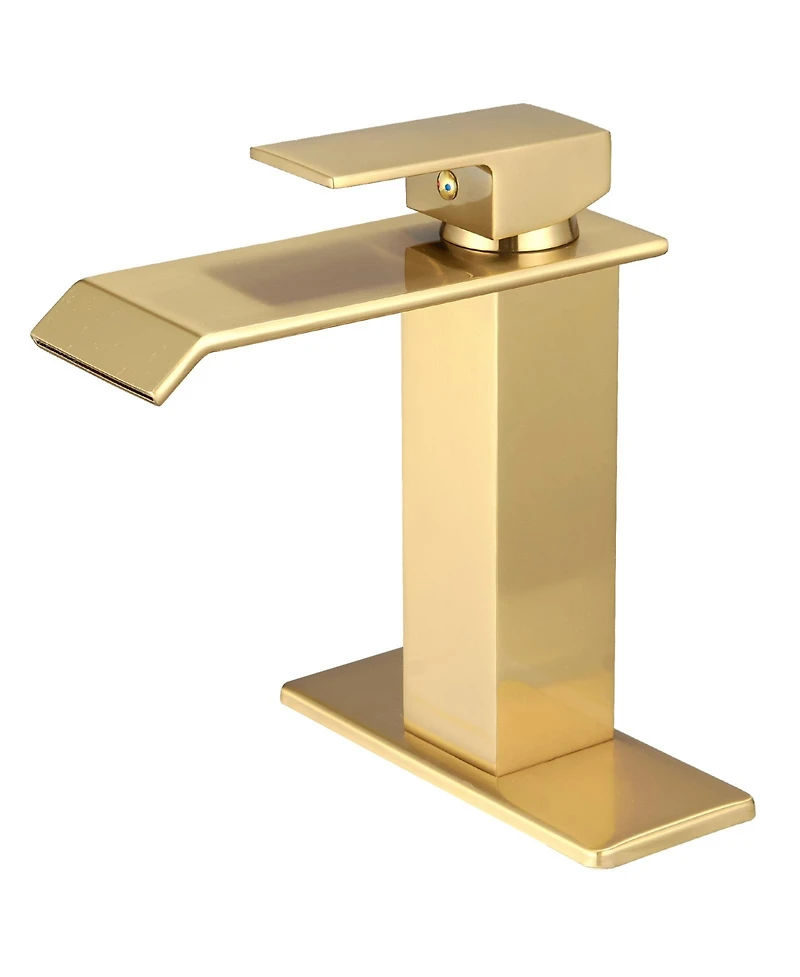 Waterfall Single Hole Single-Handle Low-Arc Bathroom Faucet With Supply Line Brushed Gold