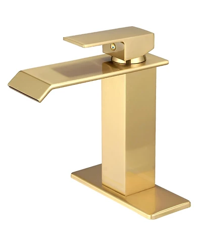 Waterfall Single Hole Single-Handle Low-Arc Bathroom Faucet With Supply Line Brushed Gold