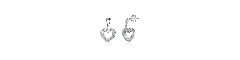 Rachel Glauber White Gold Plated with Clear Cubic Zirconia Heart Design Drop Earrings