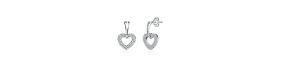 Rachel Glauber White Gold Plated with Clear Cubic Zirconia Heart Design Drop Earrings