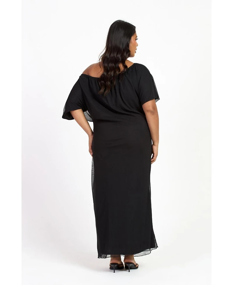 Fashion-szn Drop Shoulder Ruched Mesh Midaxi Dress