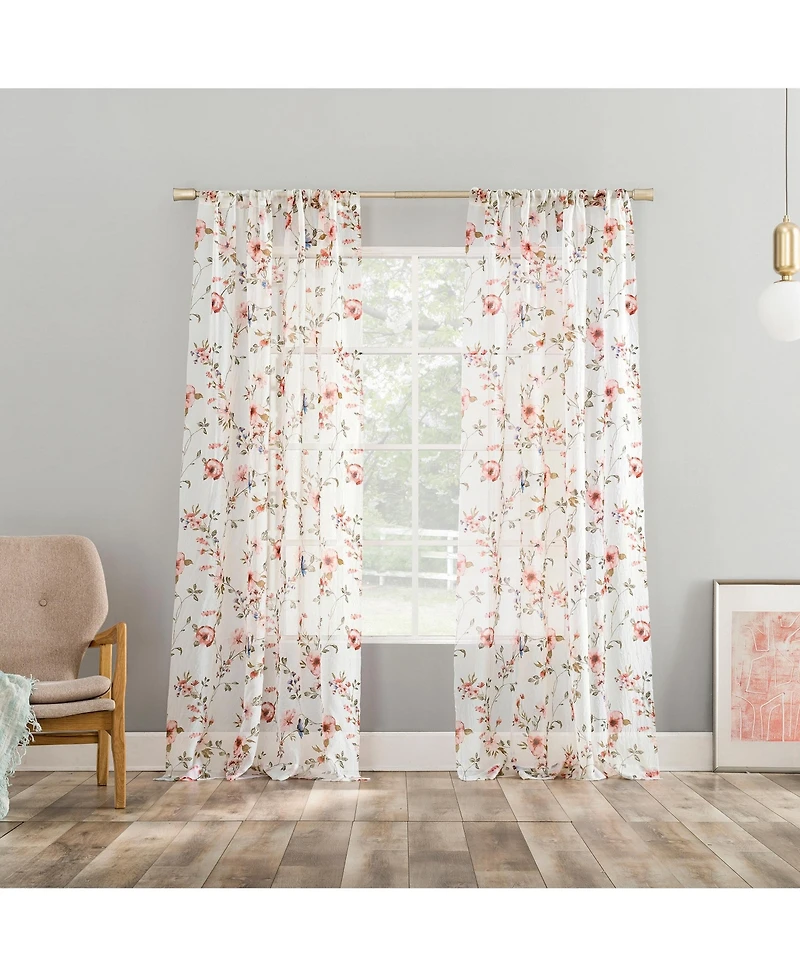 No. 918 Jennifer Floral Print Crushed Voile Sheer Rod Pocket Curtain Panel