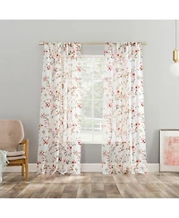 No. 918 Jennifer Floral Print Crushed Voile Sheer Rod Pocket Curtain Panel