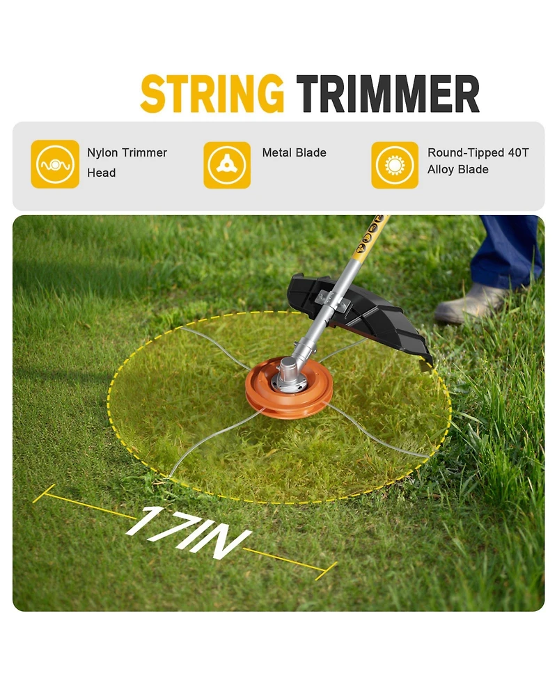 4-in-1 40V Max Power Cordless Electric Brush Cutter, String Trimmer, Pole Saw & Hedge Trimmer with 2× 4.0Amh Batteries and Charger