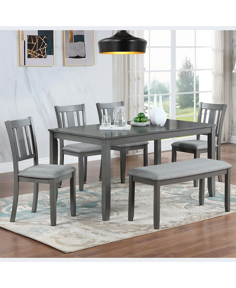 Casainc 6 Piece Dining Table Set with Rectangular Table, 4 Chairs and Bench for Dining Room
