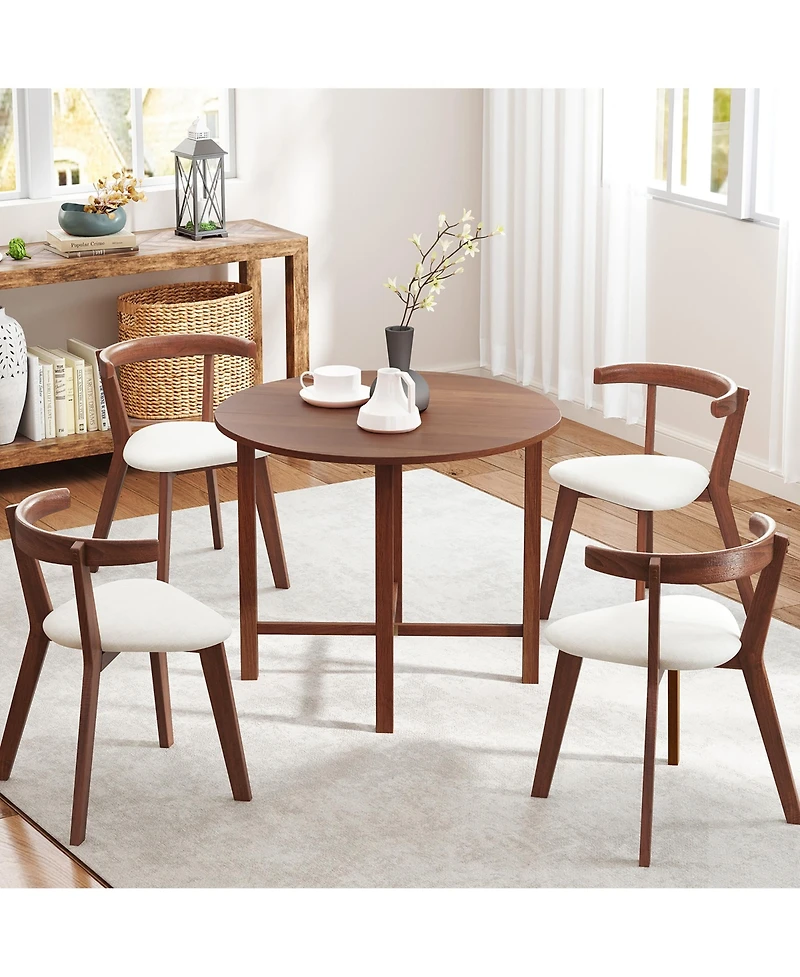 Gymax 36'' Foldable Kitchen Table Round Dining Table w/Solid Rubber Wood Legs