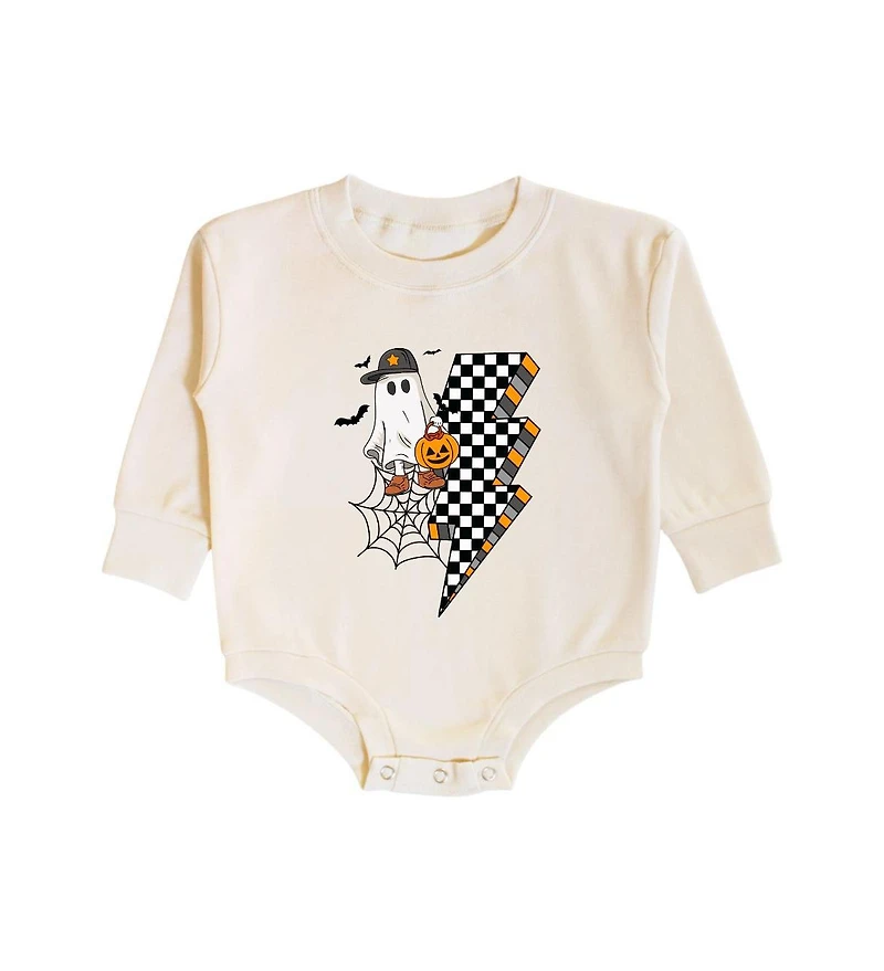 Sweet Wink Baby Boy Checker Ghost Halloween Long Sleeve Romper
