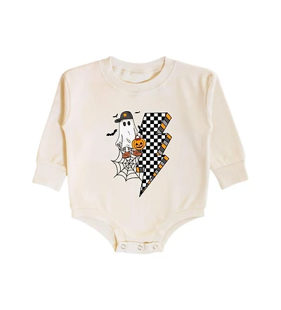 Sweet Wink Baby Boy Checker Ghost Halloween Long Sleeve Romper