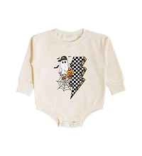 Sweet Wink Baby Boy Checker Ghost Halloween Long Sleeve Romper