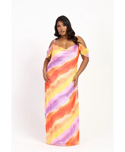 Fashion-szn Curve Cold Shoulder Marble Print Maxi Dress