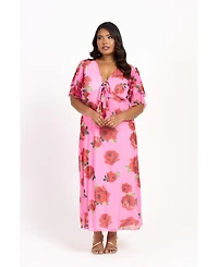 Fashion-szn Curve Women's Flutter Sleeve Tie Front Midi Dress