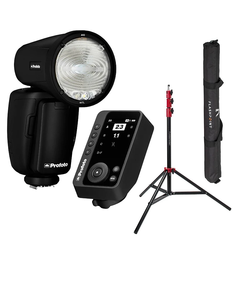 Profoto A10 Flash for Nikon, Bundle with Connect Pro Transmitter and Light Stand