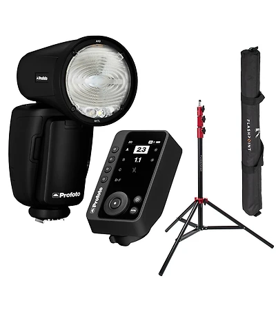 Profoto A10 Flash for Nikon, Bundle with Connect Pro Transmitter and Light Stand