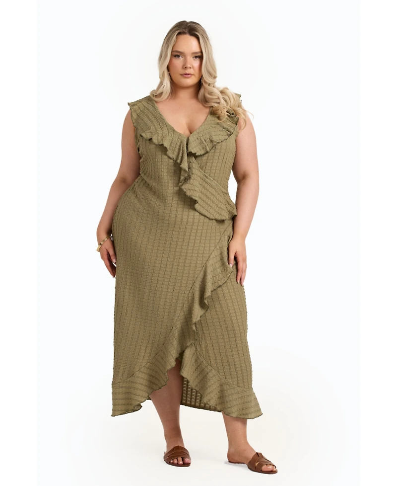 Fashion-szn Curve Women's Ruffle Wrap Sleeveless Midi Dress