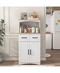 Casainc Wooden Kitchen Pantry Storage Cabinet with Drawer and Microwave Shelf