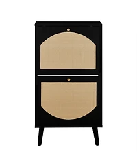 Slickblue Two Dump Buckets Shoe Cabinet with High-Leg Frame and Original Wood Rattan Surface